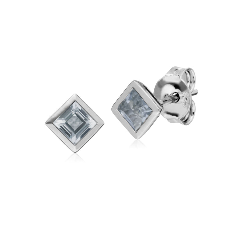 Transparent Topaze Boucles D'Oreilles, Argent Sterling Simple Transparent Topaze Chaton Carré Boucles D'Oreilles