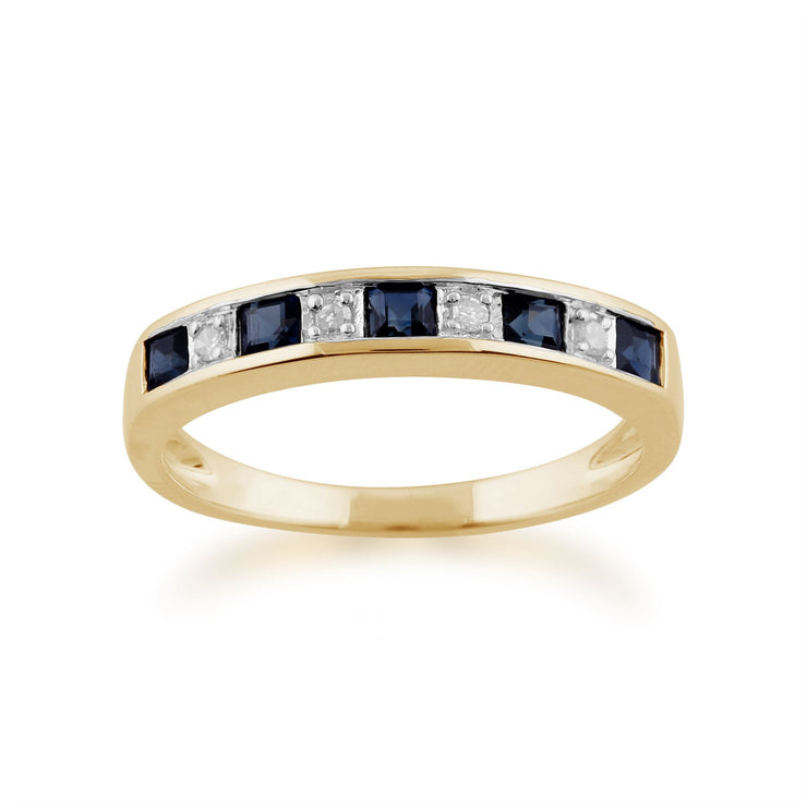 Jaune 9ct or 0,40 CT Naturel Saphir & Diamant Demi Alliance Anneau