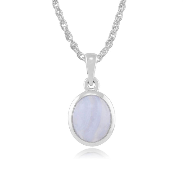 Pendentif Oval Classique Argent 925 Agate Bleue serti Clos