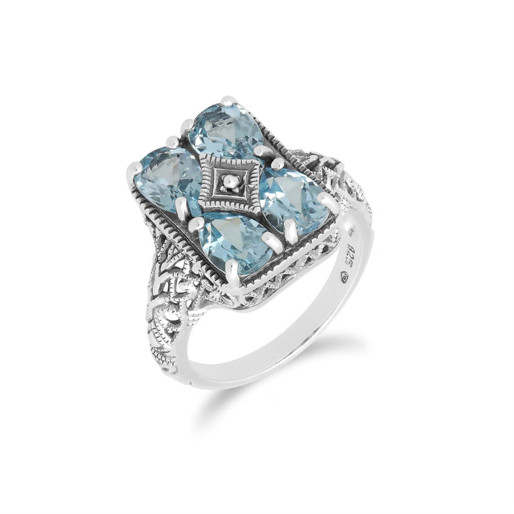 Bague Style Art Nouveau Argent 925 Topaze Bleue