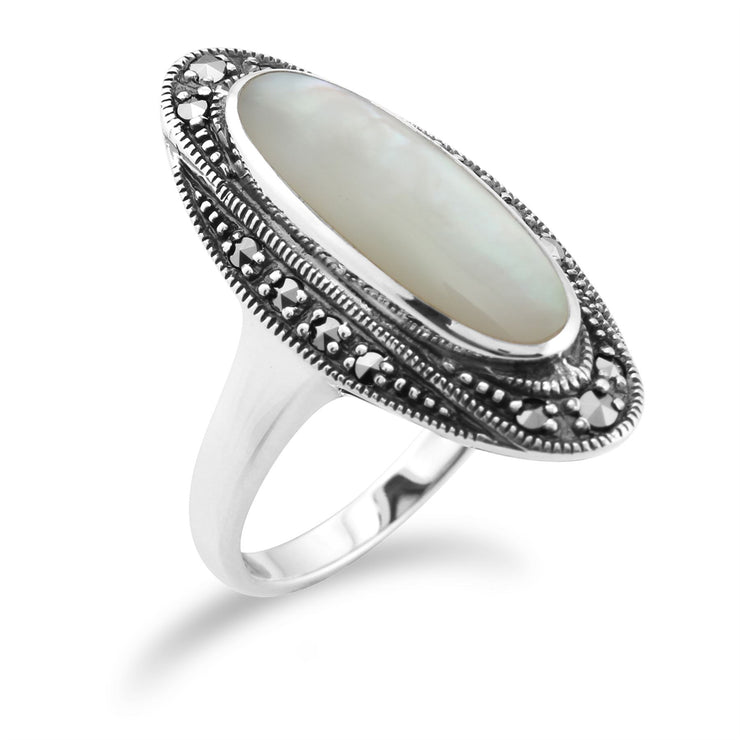 gemondo nacre art déco Bague, argent sterling CT de 1.30ct MOP & MARCASSITE cocktail style bague