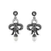 Perle Boucles D'Oreilles, Argent Sterling Chinois Perle D'Eau-Douce et Marcassite Boucles D'Oreilles