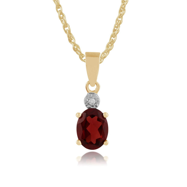 Pendentif Classique Or Jaune 375 Grenat Oval et Diamant