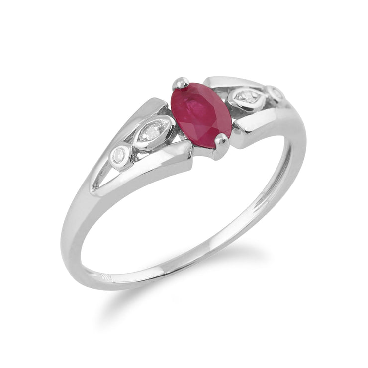 9 Ct Or blanc 0.56CT NATUREL RUBIS & diamant bague pierre Unique