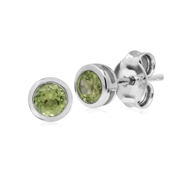 Peridot Boucles D'oreilles, Argent Sterling Simple Peridot Chaton Round Stud Earrings