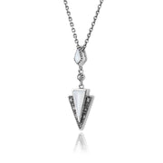 Collier et Boucles d'Oreilles Pendantes Traingle Style Art Déco Argent 925 Nacre et Marcassite