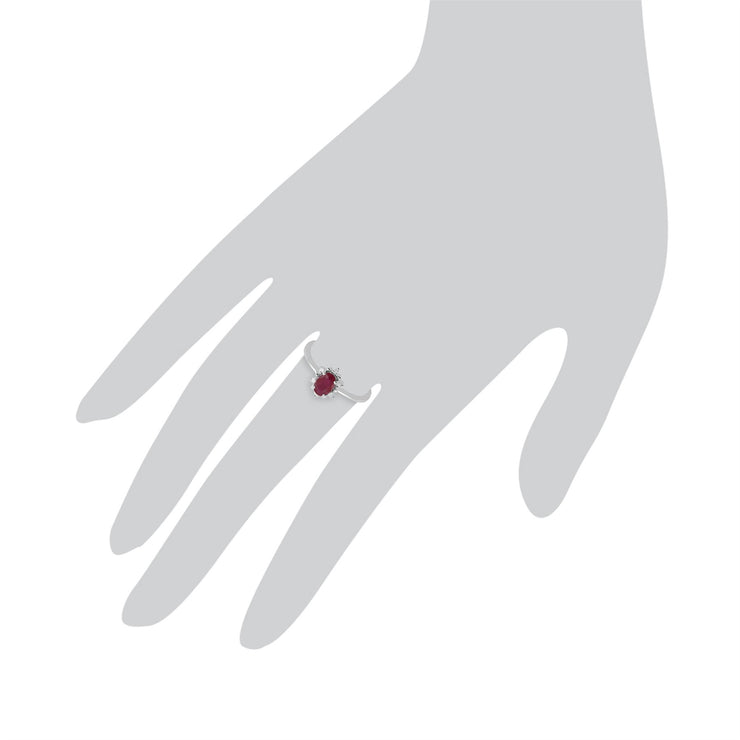 Gemondo Bague Rubis, 9ct Or Blanc 0.63ct Rubis & Diamant Ovale Bague Grappe