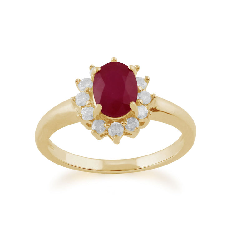 Gemondo Bague Rubis, 9ct or Jaune 1,06 CT Rubis & Diamant Ovale Bague