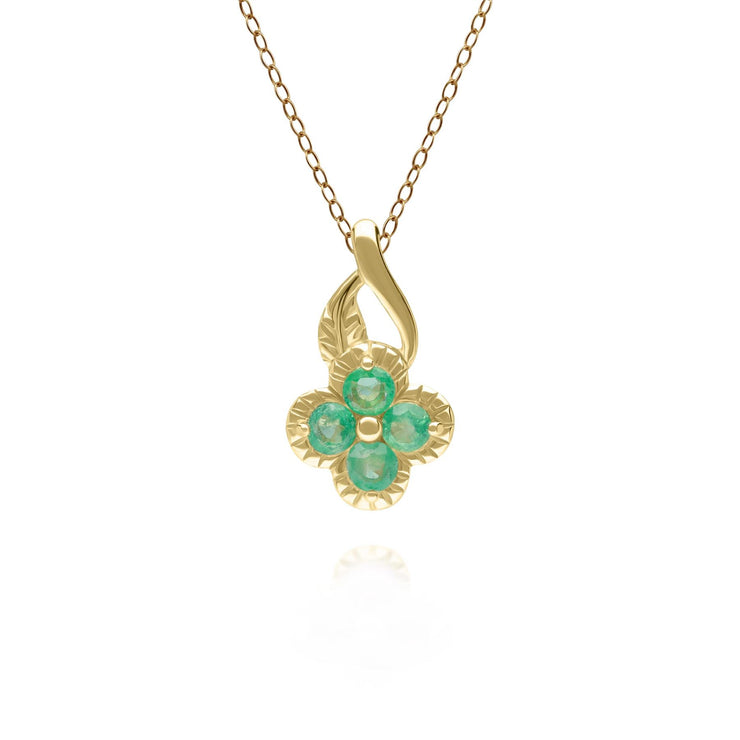 Pendentif Floral or jaune 375 avec Emeraude Ronde