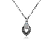 Boucles d'Oreilles Clou et Collier Style Art Déco Argent 925 Opale Ovale et Marcassite