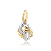 Pendentif Nœud d'Amour Classique Deux Ors 375 Blanc et Jaune Diamant Rond