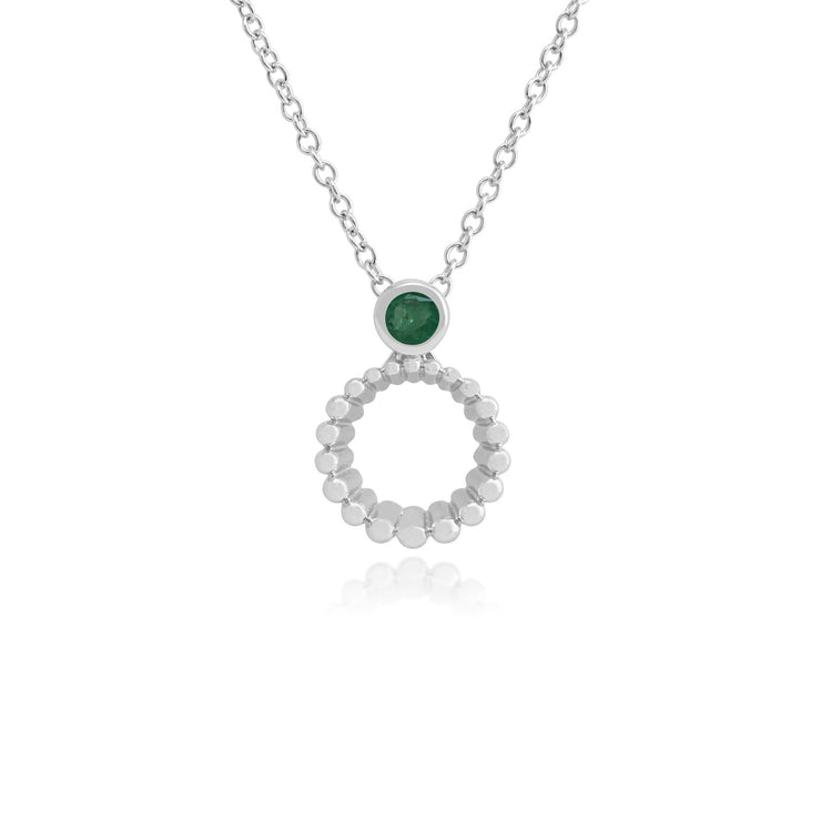 Bague et Pendentif Classique Argent 925 Emeraude Halo serti Clos
