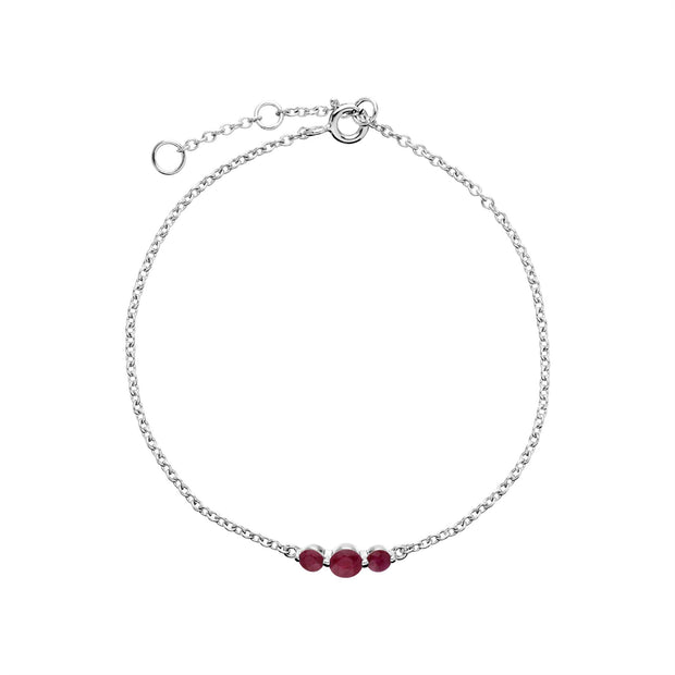 Argent Sterling Trois Pierres Rubis Rond Dégradé 19cm Bracelet