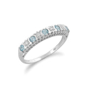 Gemondo Topaze Bague, 9ct Or Blanc 0.30ct Topaze Bleu Et Diamant Bague Mi-éternité