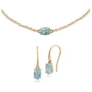 Bracelet et Boucles d'Oreilles Pendantes Classique Or Jaune 375 Aigue-Marine Ovale