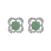Boucles d'Oreilles Clou Jade Classique Or Blanc 375 et Ear-Jacket Fleur Diamant