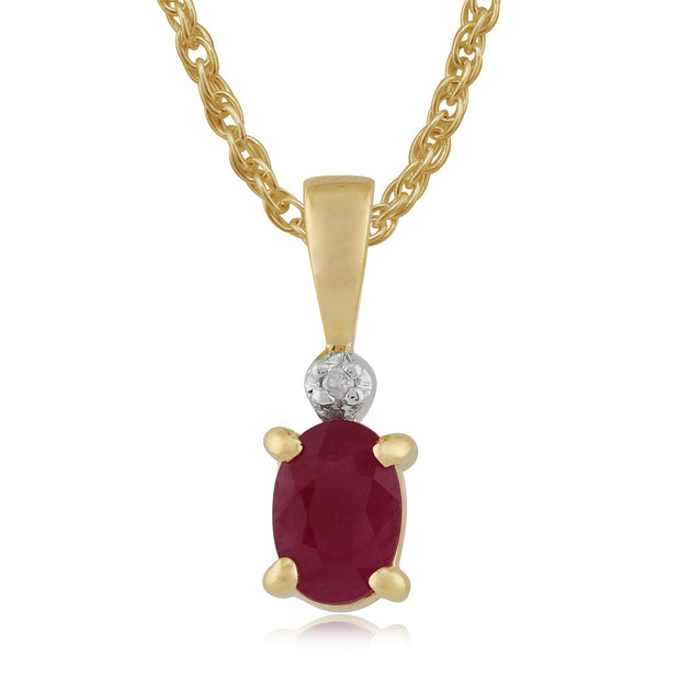 Pendentif Classique Or Jaune 375 Rubis et Diamant Oval