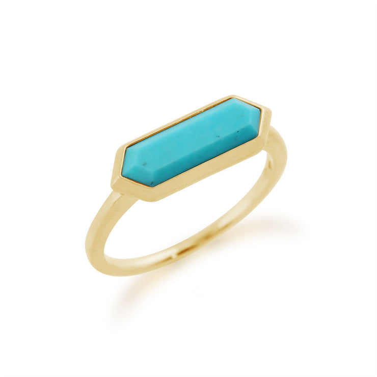 Bague Géométrique Argent Plaqué Or Turquoise Hexagonal