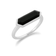 Bague Géométrique Argent Onyx Noir Hexagonal