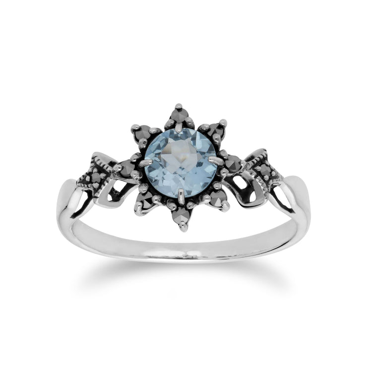 Gemondo Topaze Bague, Argent Sterling Topaze Bleu & Marcassite Novembre Art Nouveau Bague - TOPAZE