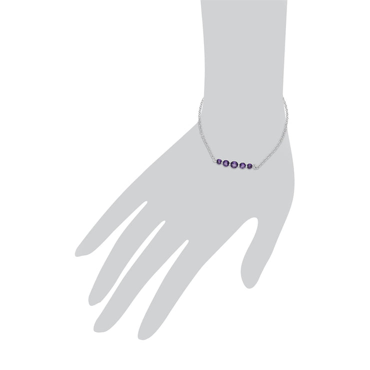 s Argent Sterling Cinq Pierre Améthyste Rond Dégradé 19cm Bracelet