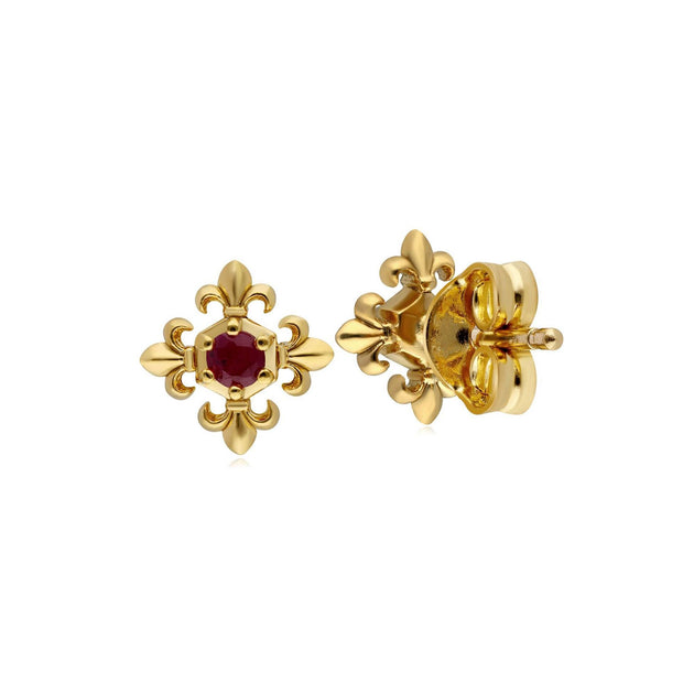 Boucles d'Oreilles Clou ECFEW™ Fleur de Lys avec Grenat