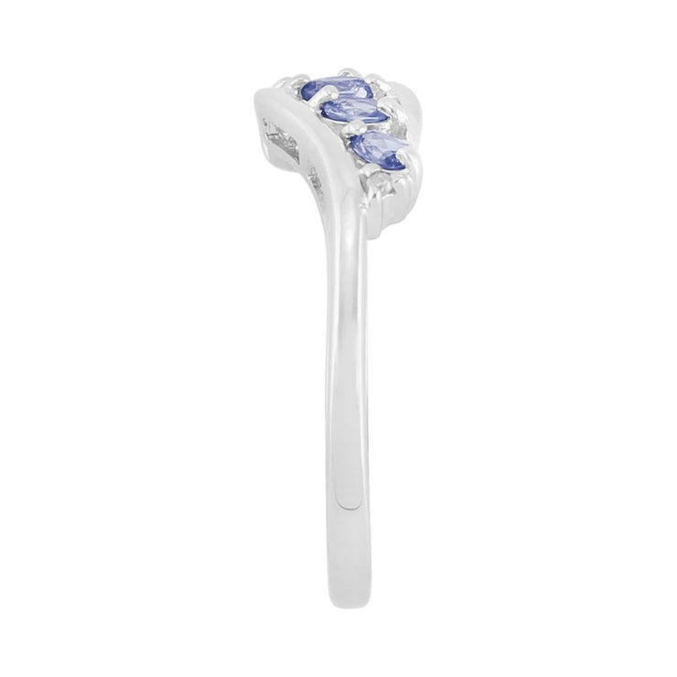 Argent Sterling 0,36 Ct Tanzanite Naturelle & Diamant Contemporain Bague Cinq Pierres