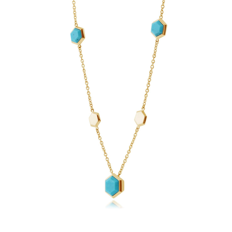 Collier Géométrique Argent 925 Plaqué Or avec Turquoise Hexagonale