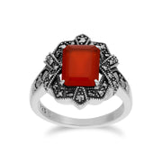 Gemondo Teinté Cornaline Bague, Argent Sterling Teinté Cornaline & Marcassite Octogone Art Déco Bague - cornaline