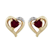 Boucles d'Oreilles Clou Classique Or Jaune 375 Grenat Cœur et Diamant