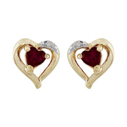 Boucles d'Oreilles Clou Classique Or Jaune 375 Grenat Cœur et Diamant