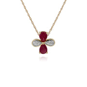 Rubis Collier, 9 CT Rubis or Jaune & Diamant Floral Pendentif sur 45cm Chaîne