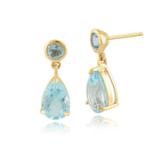 Boucles d'Oreilles Pendantes Classique Or Jaune 375 Topaze Bleu Poire