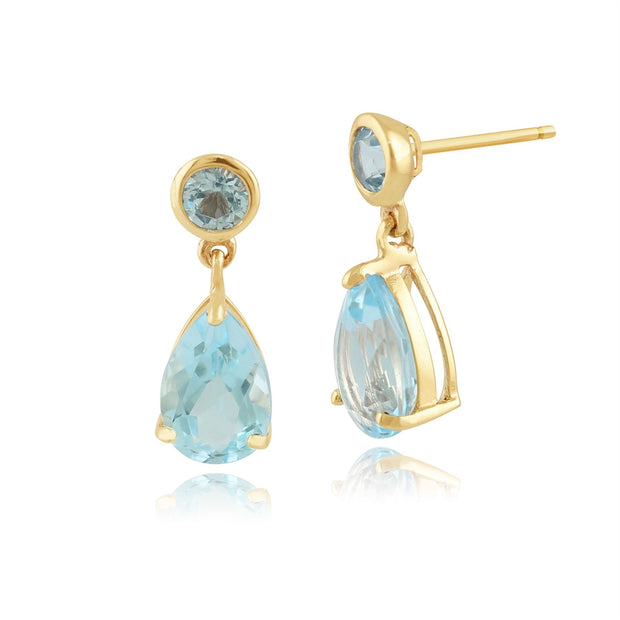 Boucles d'Oreilles Pendantes Classique Or Jaune 375 Topaze Bleu Poire