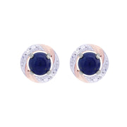 Boucles d'Oreilles Clou Lapis Lazuli Classique Or Blanc 375 Diamant et Ear-Jacket Diamant Rond