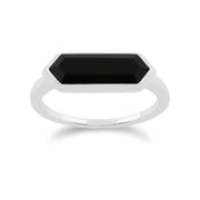 Bague Géométrique Argent Onyx Noir Hexagonal