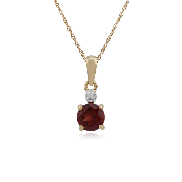Pendentif Classique Or Jaune 375 Grenat Rond et Diamant