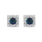 Boucles d'Oreilles Clou Opale Triplet Classique Or Blanc 375 et Ear-Jacket Carré Diamant