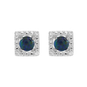 Boucles d'Oreilles Clou Opale Triplet Classique Or Blanc 375 et Ear-Jacket Carré Diamant