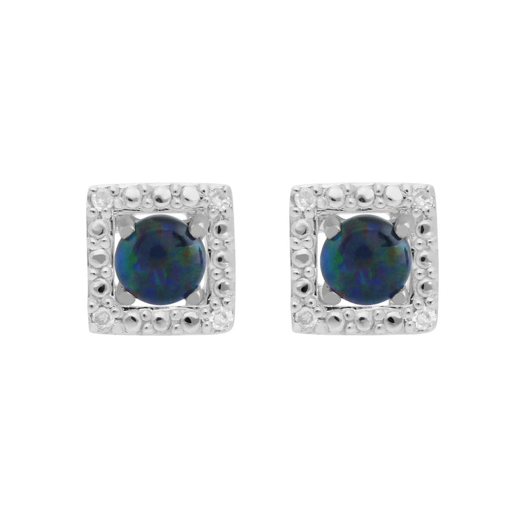 Boucles d'Oreilles Clou Opale Triplet Classique Or Blanc 375 et Ear-Jacket Carré Diamant