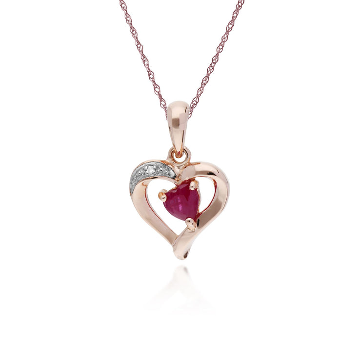 RUBIS Pendentif, 9 CT or rose NATUREL RUBIS & DIAMANT COEUR PENDENTIF sur chaîne