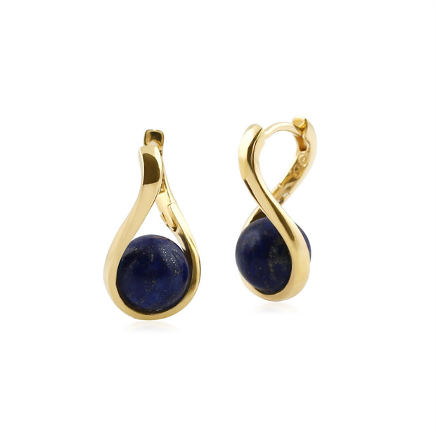 Boucles d'Oreilles Kosmos Argent 925 Plaqué Or Lapis Lazuli Boule