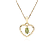 9 ct Péridot or Jaune Ovale Pierre Unique Coeur Pendentif sur 45cm Chaîne