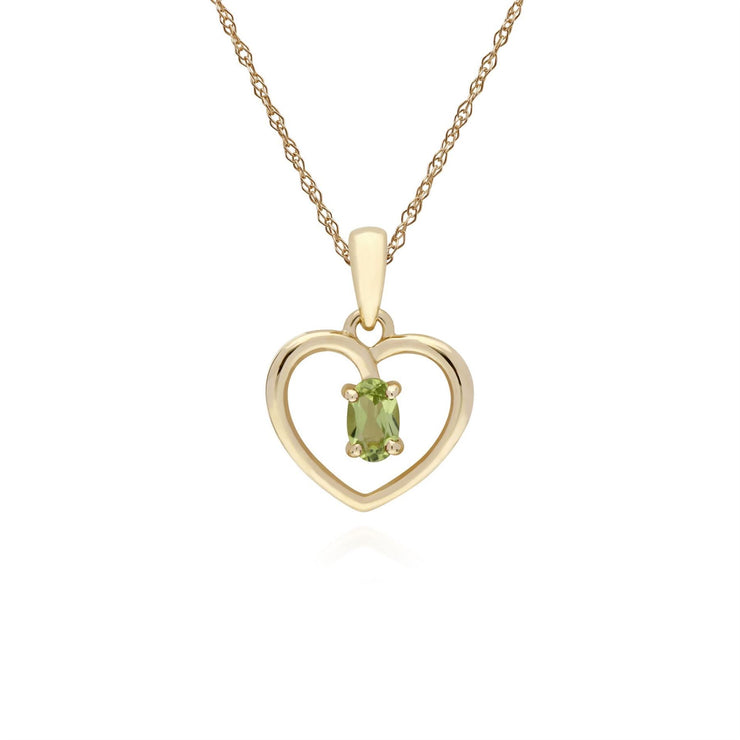 9 ct Péridot or Jaune Ovale Pierre Unique Coeur Pendentif sur 45cm Chaîne