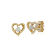 Boucles D'Oreilles Opales, 9 CT or Jaune Opale Pierre Unique Boucles D'Oreilles Puces Coeur