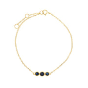 Saphir Bracelet, 9 CT or Jaune Saphir Triple Stone Round Milgrain 19cm Bracelet