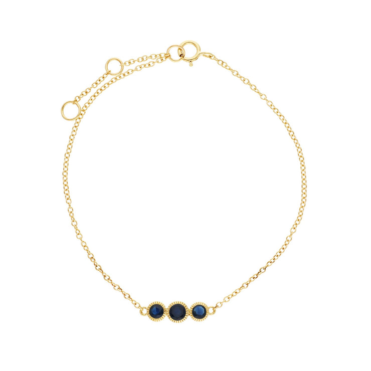 Saphir Bracelet, 9 CT or Jaune Saphir Triple Stone Round Milgrain 19cm Bracelet