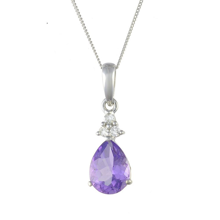 Blanc 9 Ct Or 0.80ct NATURAL AMETHYST & 4.5pt diamant pendentif sur chaîne
