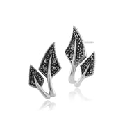 Boucles d'Oreilles Clou Feuille Style Art Nouveau Argent 925 Marcassite Rond