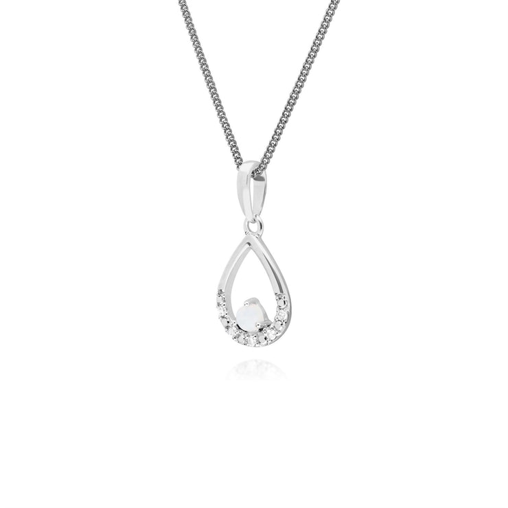s 9 CT or Blanc Unique Opale & Diamant Poire Pendentif sur 45cm Chaîne